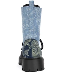 Azalea Wang Providence Mixed Print Denim Combat Boots