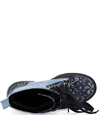 Azalea Wang Providence Mixed Print Denim Combat Boots