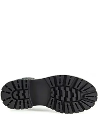 Azalea Wang Providence Mixed Print Denim Combat Boots