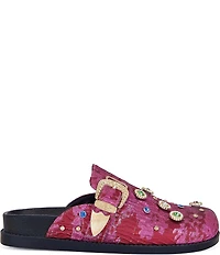 Azalea Wang Quinby Brocade Buckle Strap Hardware Jewel Ornamented Studded Mules