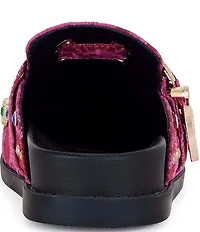 Azalea Wang Quinby Brocade Buckle Strap Hardware Jewel Ornamented Studded Mules