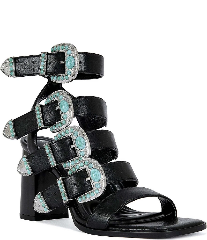 Azalea Wang Raeanne Turquoise Buckle Gladiator Sandals