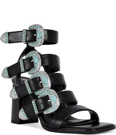 Azalea Wang Raeanne Turquoise Buckle Gladiator Sandals