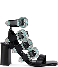 Azalea Wang Raeanne Turquoise Buckle Gladiator Sandals
