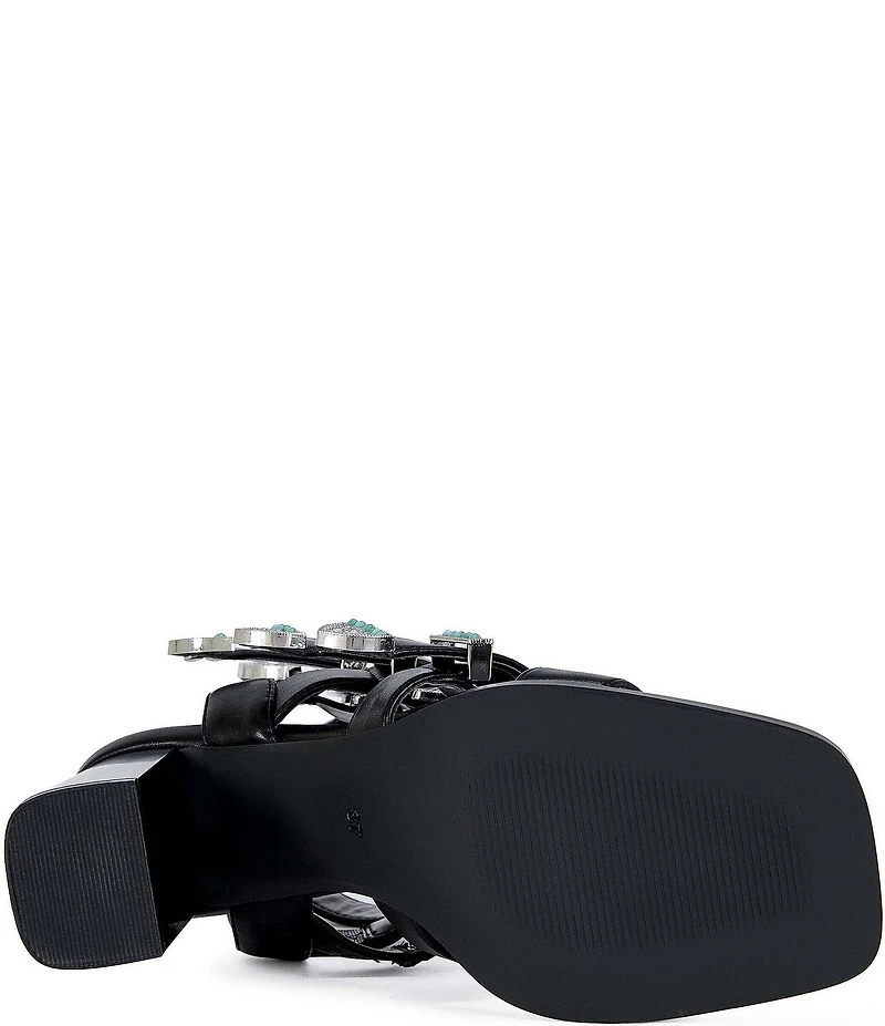 Azalea Wang Raeanne Turquoise Buckle Gladiator Sandals