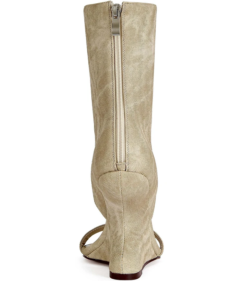 Azalea Wang Raffaello Sculpted Wedge Mid Calf Open Toe Booties