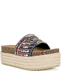 Azalea Wang Ramana Rhinestone Beaded Espadrille Platform Slide Sandals