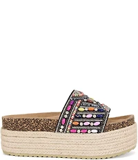 Azalea Wang Ramana Rhinestone Beaded Espadrille Platform Slide Sandals