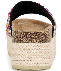 Azalea Wang Ramana Rhinestone Beaded Espadrille Platform Slide Sandals
