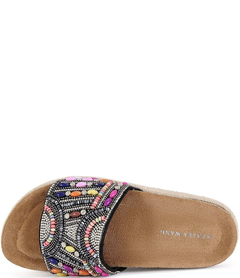 Azalea Wang Ramana Rhinestone Beaded Espadrille Platform Slide Sandals