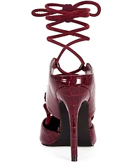 Azalea Wang Ramona Crocodile Embossed Ankle Tie Pointed Toe Pumps
