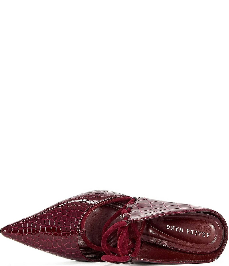 Azalea Wang Ramona Crocodile Embossed Ankle Tie Pointed Toe Pumps