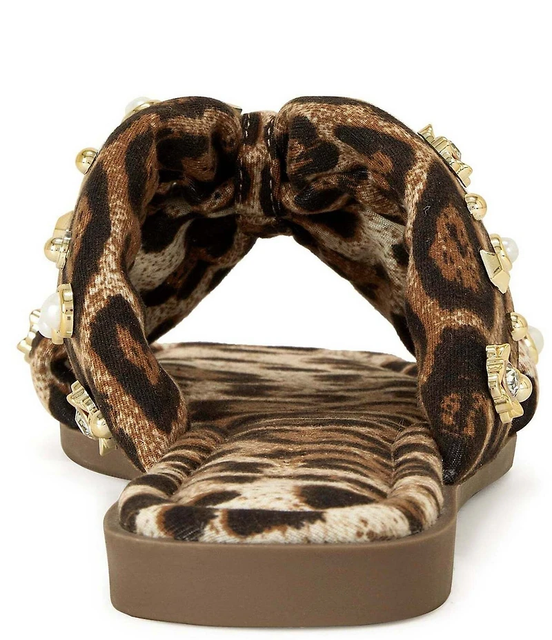 Azalea Wang Ramsey Pearl Studded Leopard Print Slide Sandals
