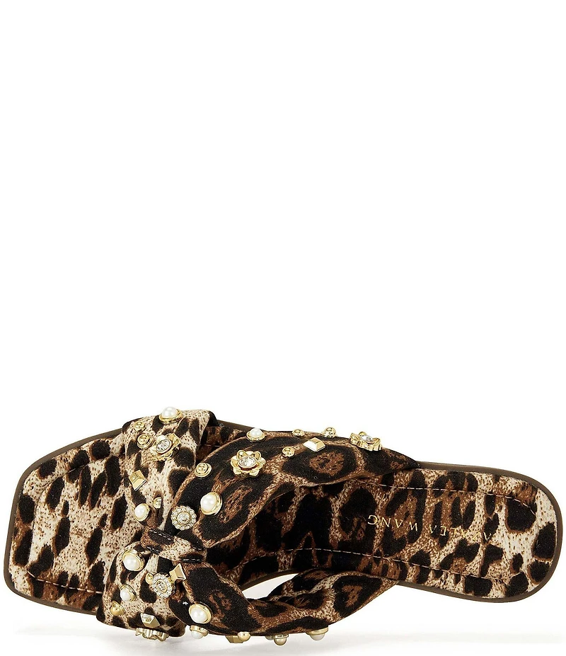 Azalea Wang Ramsey Pearl Studded Leopard Print Slide Sandals