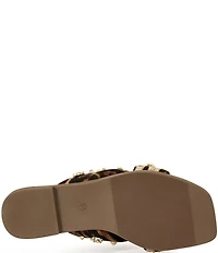 Azalea Wang Ramsey Pearl Studded Leopard Print Slide Sandals