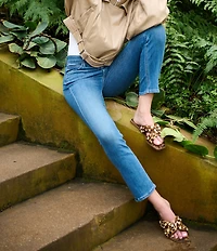 Azalea Wang Ramsey Pearl Studded Leopard Print Slide Sandals