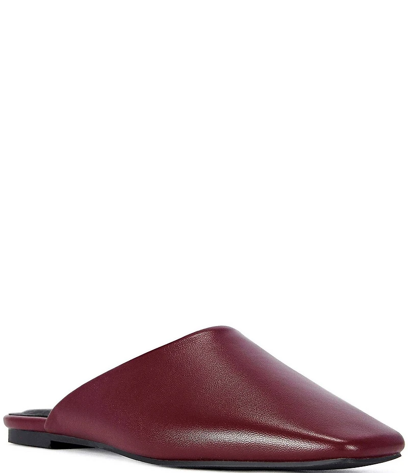 Azalea Wang Raphael Leather Square Toe Flat Mules