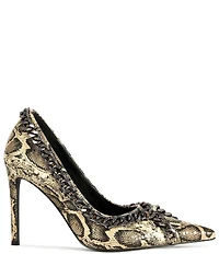 Azalea Wang Ravelle Snake Print Pointed Toe Chain Ornament Pumps