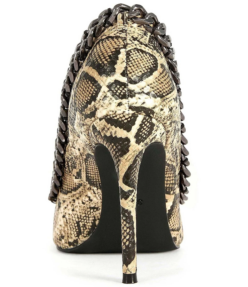 Azalea Wang Ravelle Snake Print Pointed Toe Chain Ornament Pumps