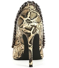 Azalea Wang Ravelle Snake Print Pointed Toe Chain Ornament Pumps