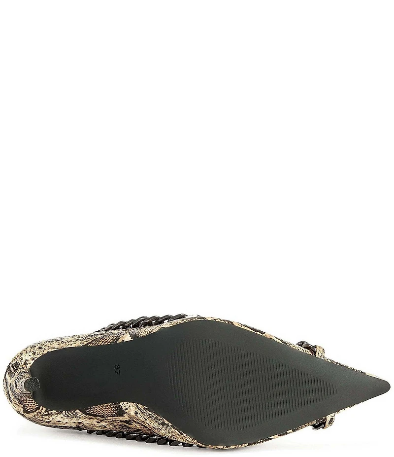 Azalea Wang Ravelle Snake Print Pointed Toe Chain Ornament Pumps
