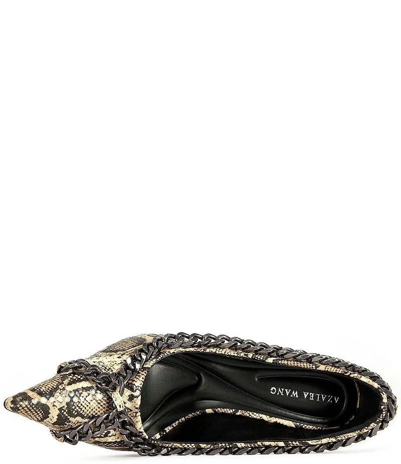 Azalea Wang Ravelle Snake Print Pointed Toe Chain Ornament Pumps