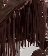 Azalea Wang Reece Faux Leather Fringe Studded Notch Collar Bolero Jacket