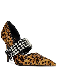 Azalea Wang Reesea Cheetah Print Rhinestone Double Buckle Mary Jane Pumps