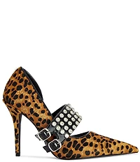 Azalea Wang Reesea Cheetah Print Rhinestone Double Buckle Mary Jane Pumps
