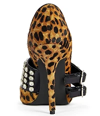 Azalea Wang Reesea Cheetah Print Rhinestone Double Buckle Mary Jane Pumps