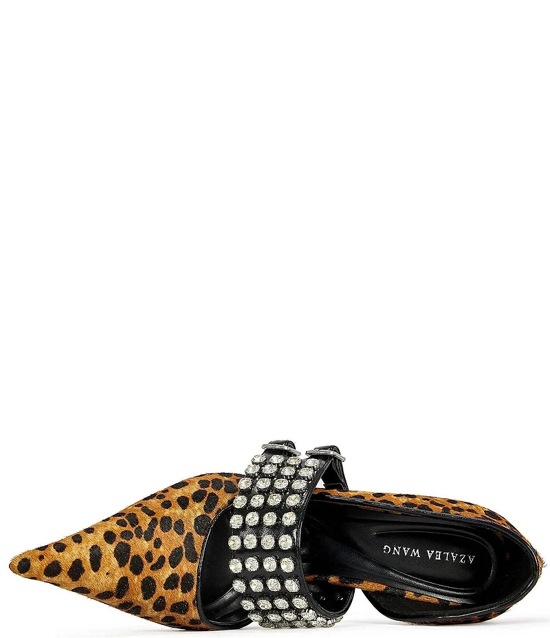 Azalea Wang Reesea Cheetah Print Rhinestone Double Buckle Mary Jane Pumps