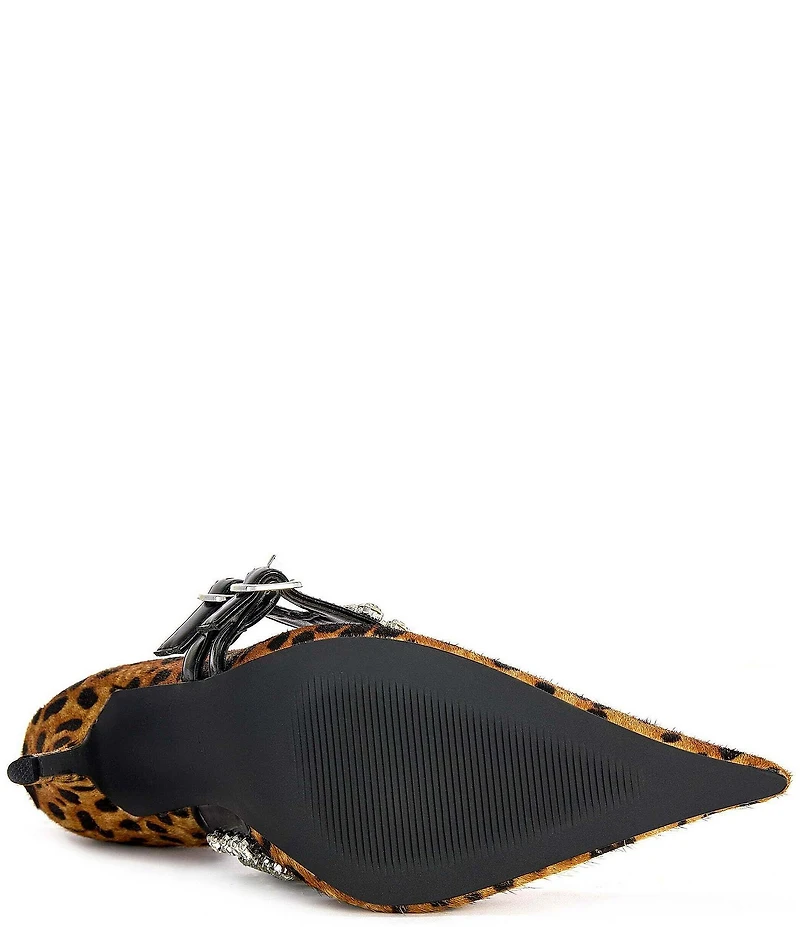 Azalea Wang Reesea Cheetah Print Rhinestone Double Buckle Mary Jane Pumps