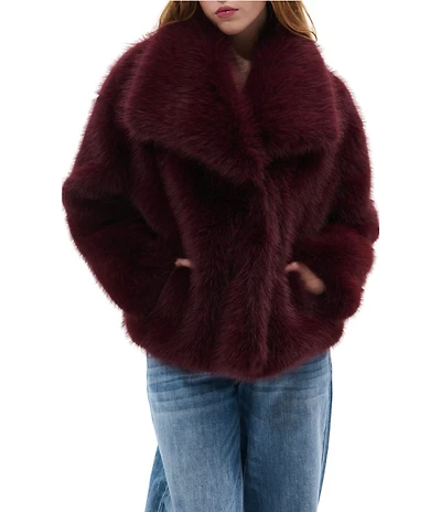Azalea Wang Regina Faux Fur Wing Collar Oversize Snap Front Jacket
