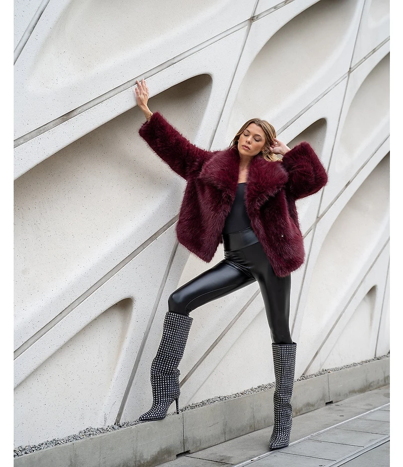 Azalea Wang Regina Faux Fur Wing Collar Oversize Snap Front Jacket