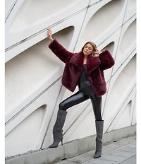 Azalea Wang Regina Faux Fur Wing Collar Oversize Snap Front Jacket