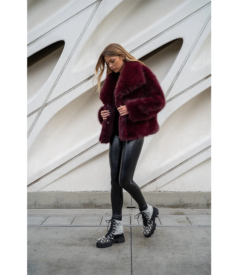 Azalea Wang Regina Faux Fur Wing Collar Oversize Snap Front Jacket