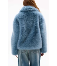 Azalea Wang Regina Sky Blue Faux Fur Shawl Collar Button Front Jacket