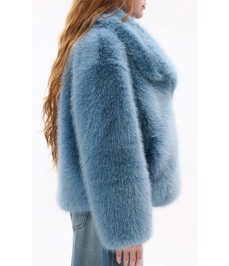Azalea Wang Regina Sky Blue Faux Fur Shawl Collar Button Front Jacket