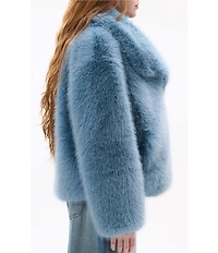 Azalea Wang Regina Sky Blue Faux Fur Shawl Collar Button Front Jacket