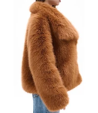Azalea Wang Regina Tan Faux Fur Oversize Collar Snap Front Jacket