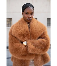 Azalea Wang Regina Tan Faux Fur Oversize Collar Snap Front Jacket