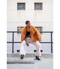 Azalea Wang Regina Tan Faux Fur Oversize Collar Snap Front Jacket