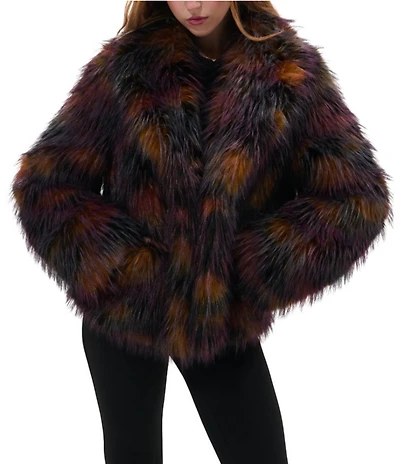 Azalea Wang Remme Faux Fur Abstract Print Shawl Collar Oversize Fit Jacket