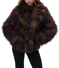 Azalea Wang Remme Faux Fur Abstract Print Shawl Collar Oversize Fit Jacket