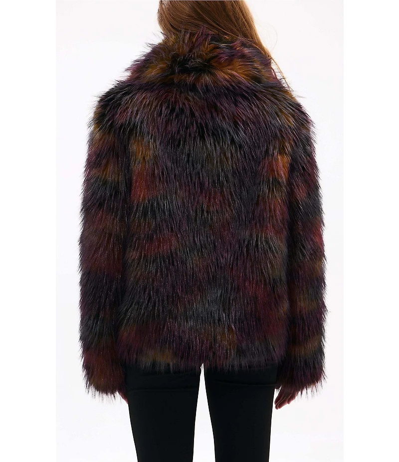 Azalea Wang Remme Faux Fur Abstract Print Shawl Collar Oversize Fit Jacket