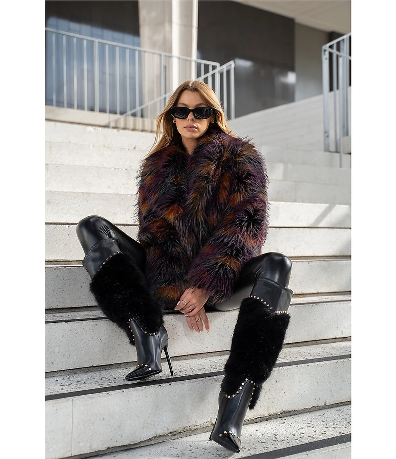 Azalea Wang Remme Faux Fur Abstract Print Shawl Collar Oversize Fit Jacket