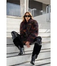 Azalea Wang Remme Faux Fur Abstract Print Shawl Collar Oversize Fit Jacket