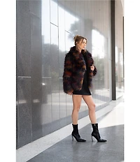 Azalea Wang Remme Faux Fur Abstract Print Shawl Collar Oversize Fit Jacket