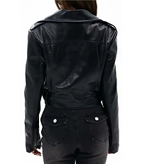 Azalea Wang Remy-Midnight Soft Faux Leather Notch Collar Belted Zip Front Moto Jacket