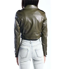 Azalea Wang Remy-Olive Soft Faux Leather Notch Collar Belted Zip Front Motor Jacket